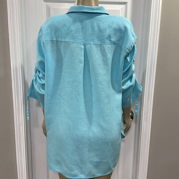 RABE BLOUSE WITH RUCHED SLEEVE. BLUE - Picture 5 of 8